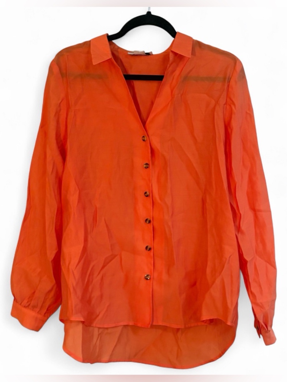 Never Fully Dressed Anthropologie Miley Long Sleeve Orange Button Down Shirt